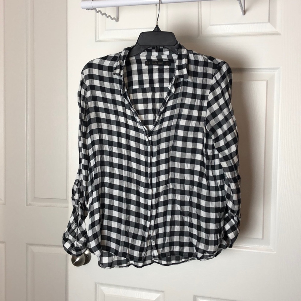 Black and white gingham button up blouse